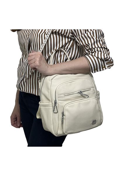 Micutz Women's Eco-Leather Satchel Backpack, Many Compartments, Micutz®, 25x30x12 cm, Beige