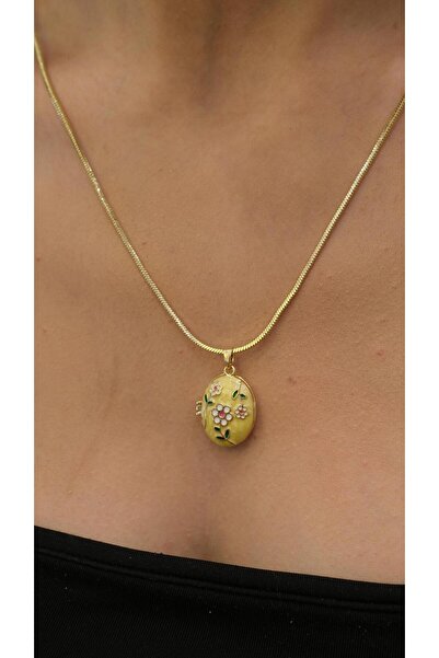 Jerie Gold Colored Enamel Flower Figure Locket Necklace