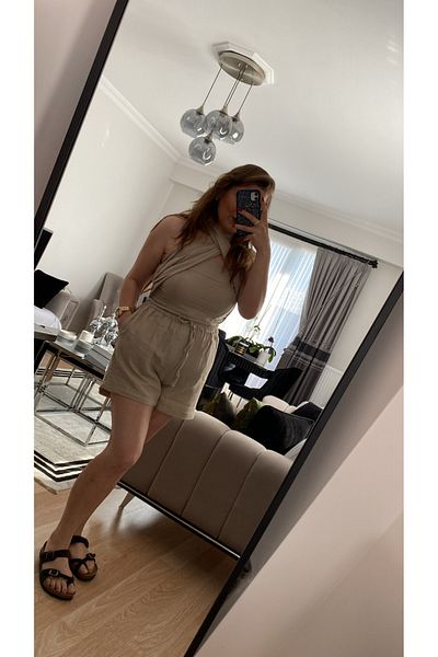 Umay Trend Women's Double Set with Tie Detail Linen Shorts