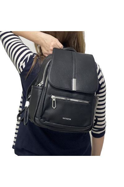 Micutz Women's casual elegant backpack made of eco-leather, Multiple compartments for Office or City, Black