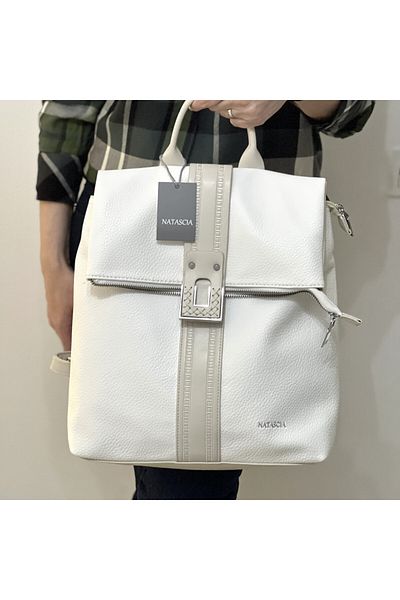 Micutz Women's backpack made of durable leather, Ideal for College, Work, Weekend and Travel, White