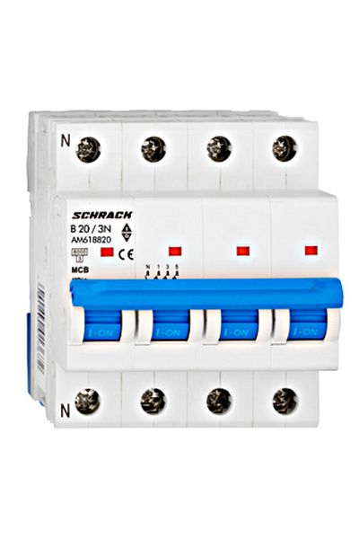 Eti Circuit breaker MCB, 3P+N, 20A, 6kA, curve B, AMPARO, AM618820--, Schrack