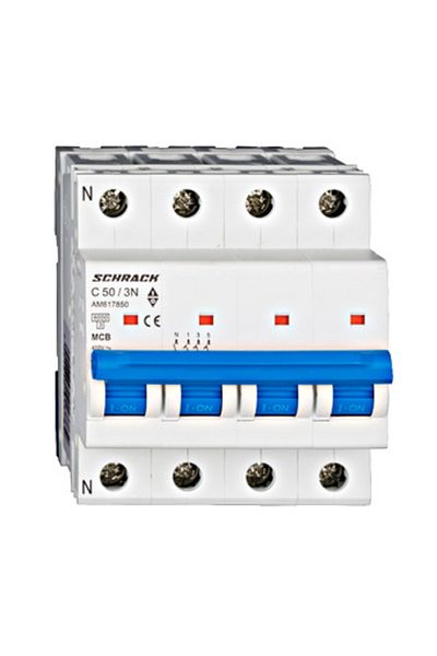 Eti Circuit breaker MCB, 3P+N, 50A, 6kA, curve C, AMPARO, AM617850--, Schrack