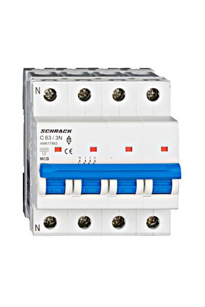 Eti Circuit breaker MCB, 3P+N, 63A, 6kA, curve C, AMPARO, AM617863--, Schrack