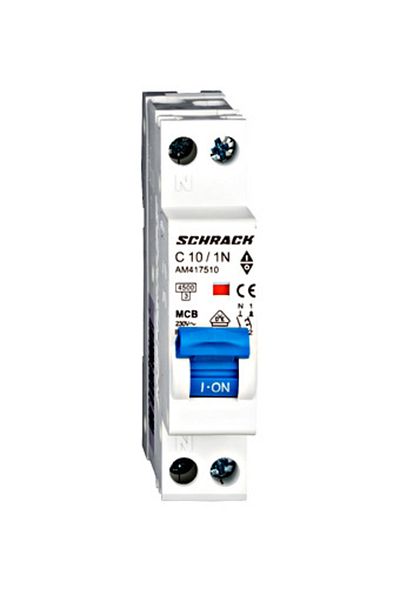 Eti Circuit breaker MCB, 1P+N, 10A, 4.5kA, curve C, AMPARO, AM417510--, Schrack
