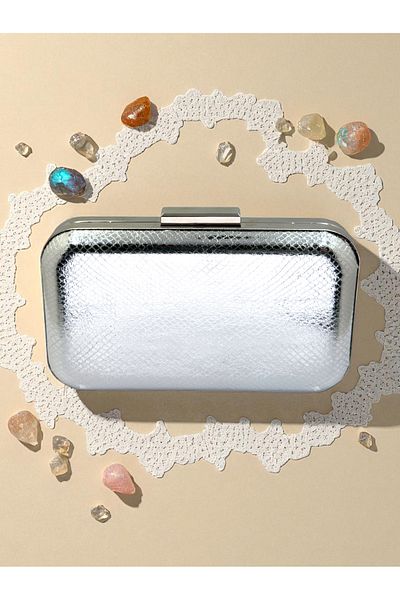 Biçanta Silver Gray Lame Color Snake Pattern Shiny Leather Women's Evening Dress Bag Wedding Engagement Graduation