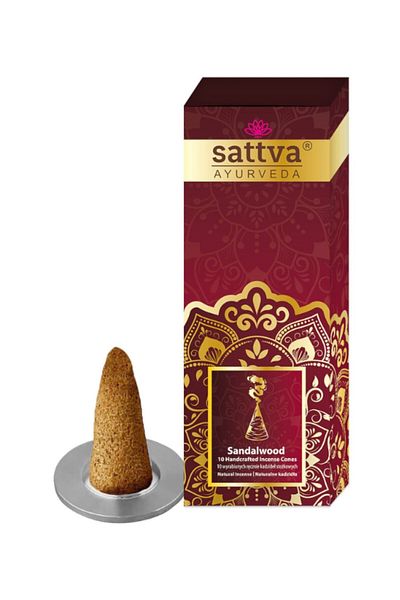 Sattva Ayurveda Conuri parfumate Santal cu suport, 10buc - Sattva Ayurveda