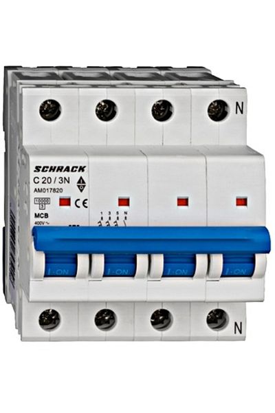 Eti Circuit breaker MCB, 3P+N, 20A, 10kA, curve C, AMPARO, AM017820--, Schrack