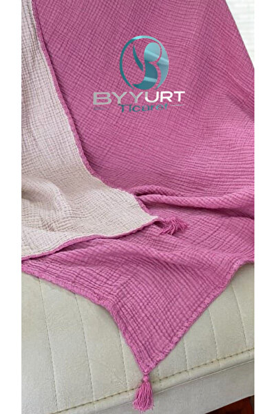 TruyTowel %100 PAMUK MÜSLİN TV BATTANİYESİ/KOLTUK ÖRTÜSÜ FUŞYA