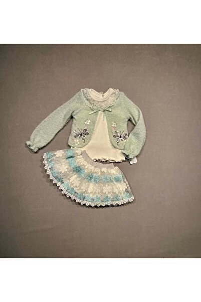 Genel Markalar 1-2-3 Yaş Brode Etekli Örme Hırkalı Uzun Kollu Sweat 3lü Kız Ç...