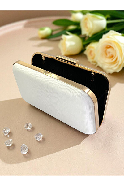 Biçanta Ecru Color Waterway Patterned Satin Γυναικείο βραδινό φόρεμα Τσάντα Γάμος Αρραβώνας Αποφοίτηση