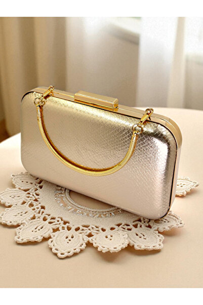 Biçanta Rosegold Color Snake Pattern Shiny Leather Women Evening Dress Bag Wedding Engagement Graduation