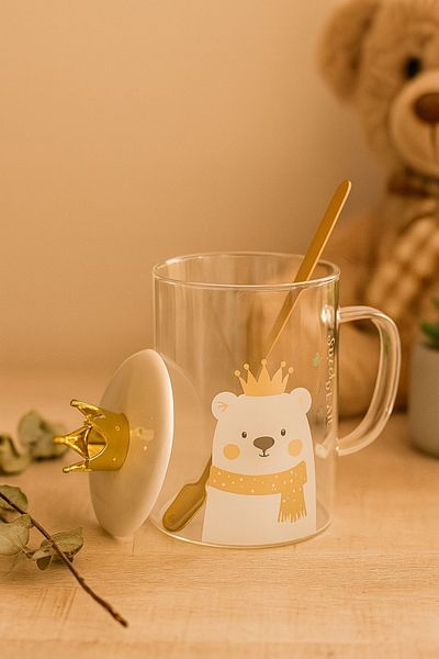 Ecrou Sweet Bear Borosilicate 450 ml Mug with Crown Lid