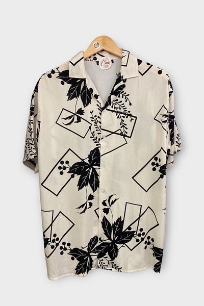 CANMODA Πουκάμισο Casual Cut με Γεωμετρικά Φύλλα – Λευκό - TH355