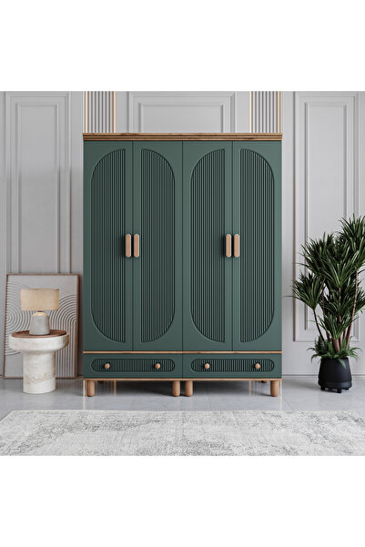 MONZIO Milen 4 Kapaklı Çekmeceli Gardırop %100 MDF