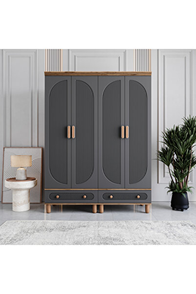 MONZIO Milen 4 Kapaklı Çekmeceli Gardırop %100 MDF