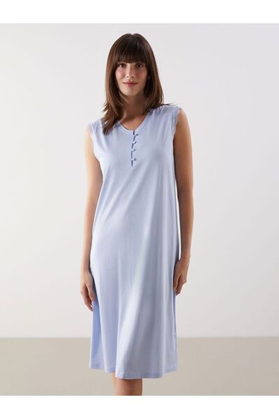 LC Waikiki Lcw Dream Blue V-Neck Lace Detailed Maternity Nightgown
