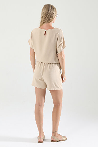 STİLL C&M Women's Beige Color Ayrobin Fabric Bottom Top Shorts Suit