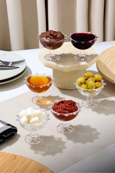 Gülümseten Avm 6-Piece Glass Daisy Bead Turkish Delight Bowl with Legs – Stylish Beaded Presentation Bowl for Coffee Side & Breakfast Presentation