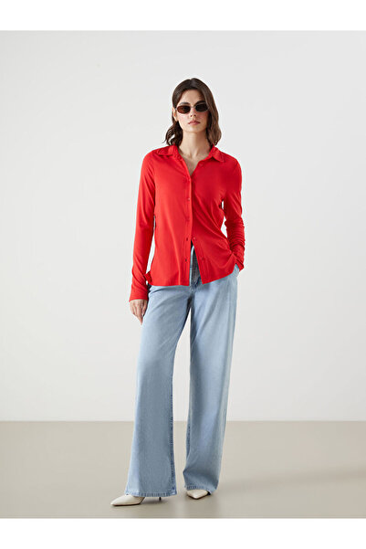 LC Waikiki بنطلون جينز نسائي واسع الساقين من Indigo Beli ذو خصر مطاطي