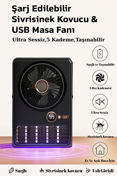 NS Store Yeni Nesil Şarjlı Taşınabilir Vantilatör 5 Kademe Böcek Sinek Kovucu...