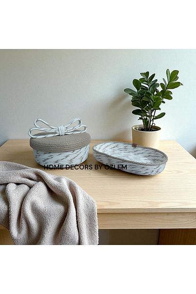 home decors by özlem مجموعة سلة مكونة من قطعتين من مجموعة سلة القش المصنوعة يدويًا