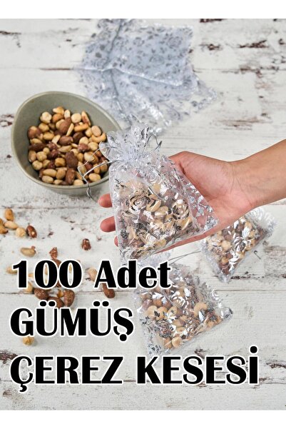 Dantelux 100 Adet Klasik Tül Çerez Kesesi (15x12 cm) - Gümüş Yaldızlı