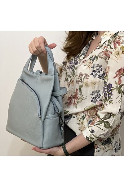 Micutz Rucsac Dama Elegant din Piele Naturala Moale, Made in Italy, 17x23x11 cm, Design 2025, Albastru