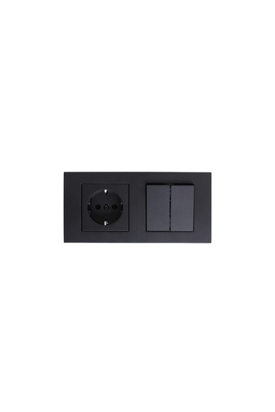 Tenda Ovivo Grano Black Double Set Grounded Socket + Commutator