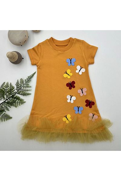 Skygo 1-2-3 Years Colorful Butterflies Embroidered Skirt Ruffled Gilet Children's Dress Orange