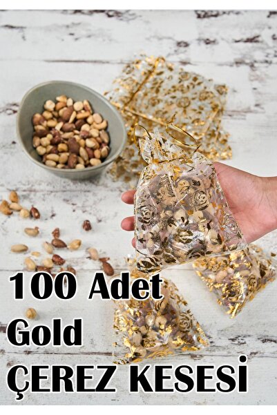 Dantelux 100 Adet Klasik Tül Çerez Kesesi (15x12 cm) - Gold Yaldızlı