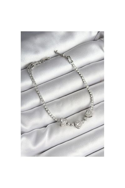 Skygo Brass Row Heart Figured Zircon Stone Silver Color Women's Bracelet - Tj-Bb6980