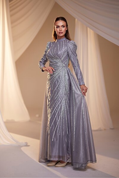 JEWEL DRESS TESETTÜR NARE ABİYE UZUN KOLLU TAŞLI İŞLEMELİ
