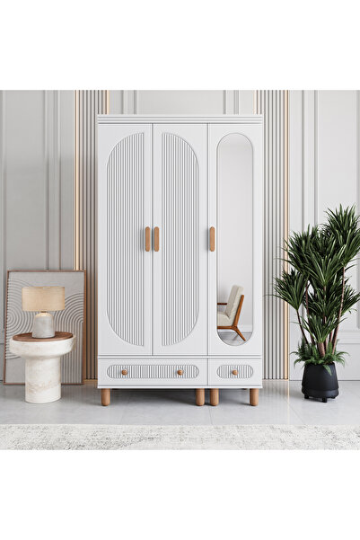 MONZIO Milen 3 Kapaklı Çekmeceli Gardırop %100 MDF