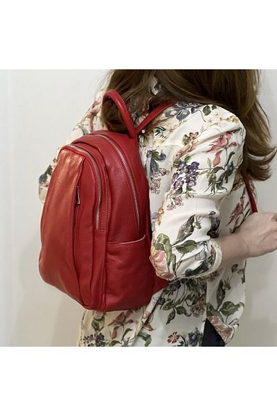 Micutz Women's Backpack Made of Genuine Leather, Made in Italy, 30x25x10 cm, Red Color