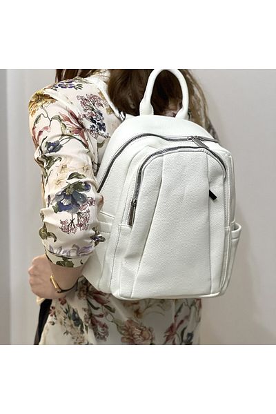 Micutz Women's backpack type Schoolbag MARIA C. ITALY, Ecological Leather, Ideal for school, college, travel, White