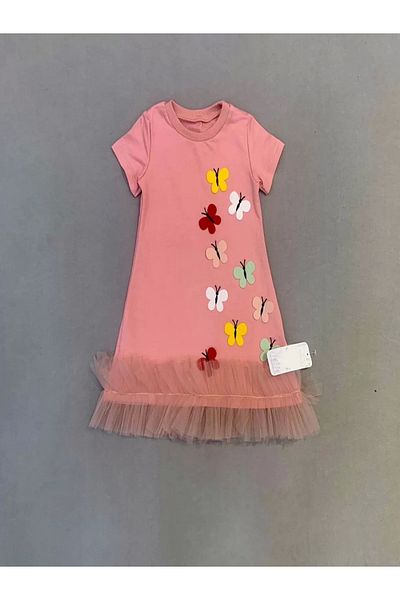 Shop58 1-2-3 Years Colorful Butterflies Embroidered Skirt Ruffled Gilet Children's Dress Rose Dusty