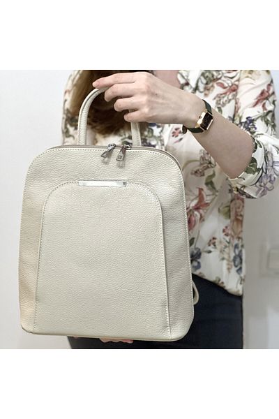 Micutz Women's Backpack Made of Genuine Leather, Casual Elegant, 30x28x12 cm, Cream Color