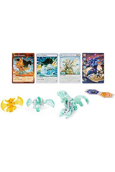 BAKUGAN Evolutions, Nillious with Nano Riptide and Chrysalin Platinum Power Up Pack, True Metal Acti