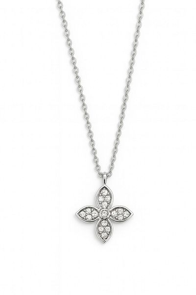MakeWell Silver Plated Necklace with Flower Design Zircon Stone