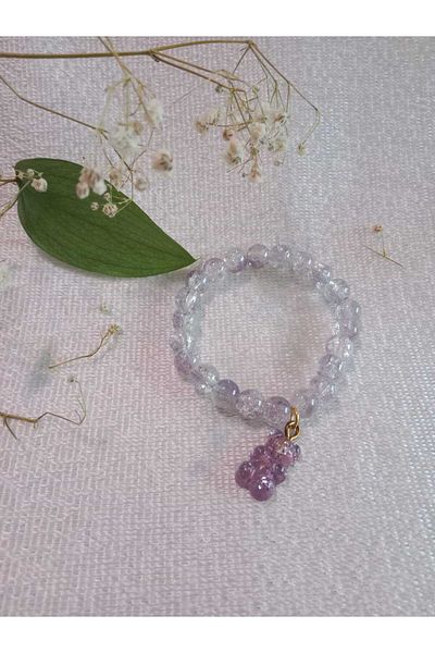 MODA MANANI Purple Teddy Bear Detailed Lilac Colored Bead Bracelet