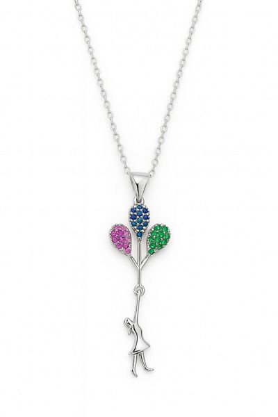 MakeWell Silver and Gold Plated Necklace with Zircon Stone with Girl Holding Balloon Design