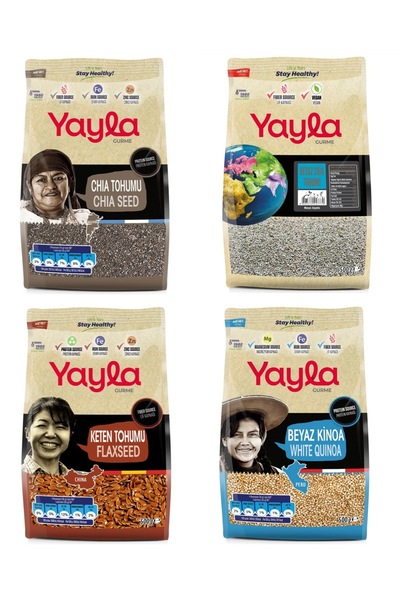 Yayla Gurme Chia/Beyaz Chia/Keten/Beyaz Kinoa 500 Gr 4’Lü Set