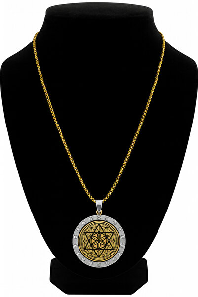 Bittox Geometrik Motifli Yuvarlak Uçlu Gold Paslanmaz Çelik Kolye- Spiritüel ...