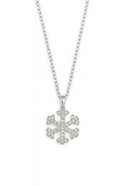 MakeWell Silver Plated Necklace with Zircon Stone with Snowflake Design