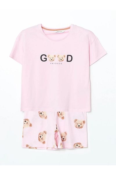 LC Waikiki Bear Teddy Printed Women's Shorts Pajama Set