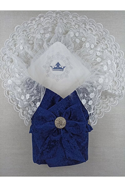 veralya Newborn Palace Velvet Crown Embroidered Pearl Bow Double Lace Veil Trilux Swaddle Baby Blanket