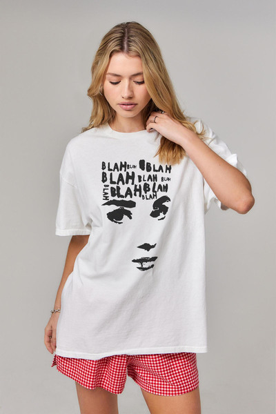 Tee&more. Tricou premium oversize Y2K Blah Blah Blah unisex cu imprimeu în sp...