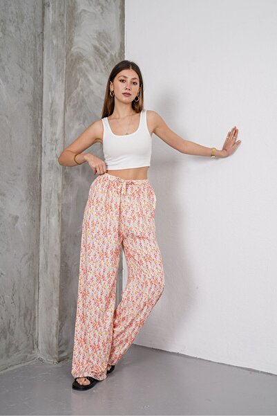 SheLoria Women's Pink Cream Lacing Detailed Elastic Waist Comfortable Cut Pal...