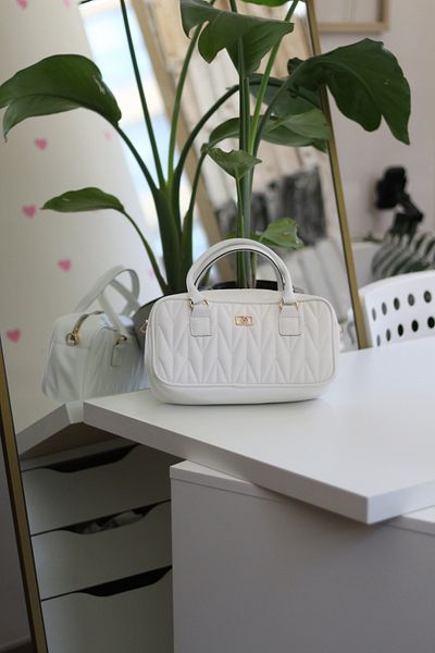 Moom Bag Women's White Patterned Shoulder Bag with Handle